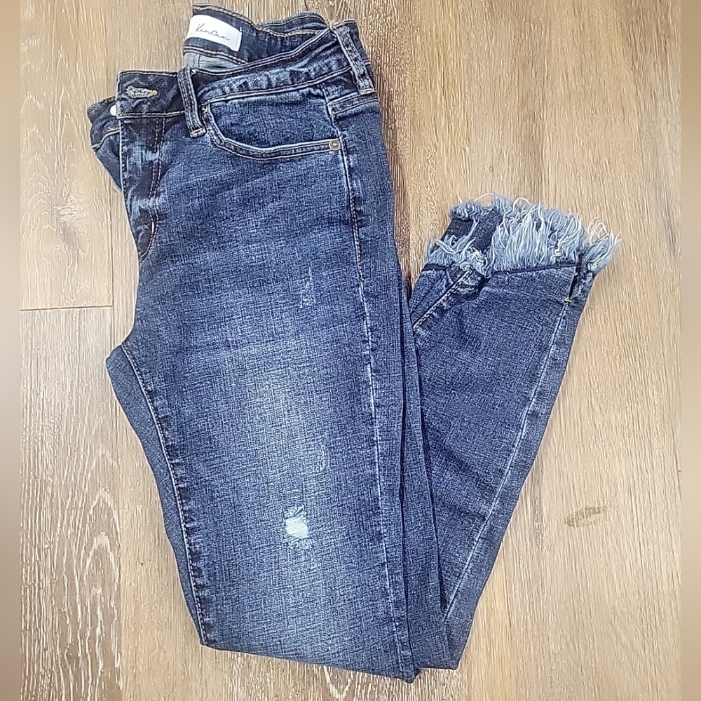 Kancan Distress Jeans Dark Wash Size 7/27 Frayed Hem Style#KC6204D 25 Inch Waist